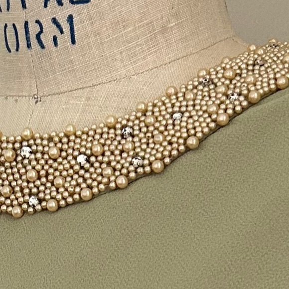 VTG 90s Celadon Beaded Julian Wilder Long Sleeved Dress Tiered Chiffon 20s Sz 10 - Picture 2 of 4